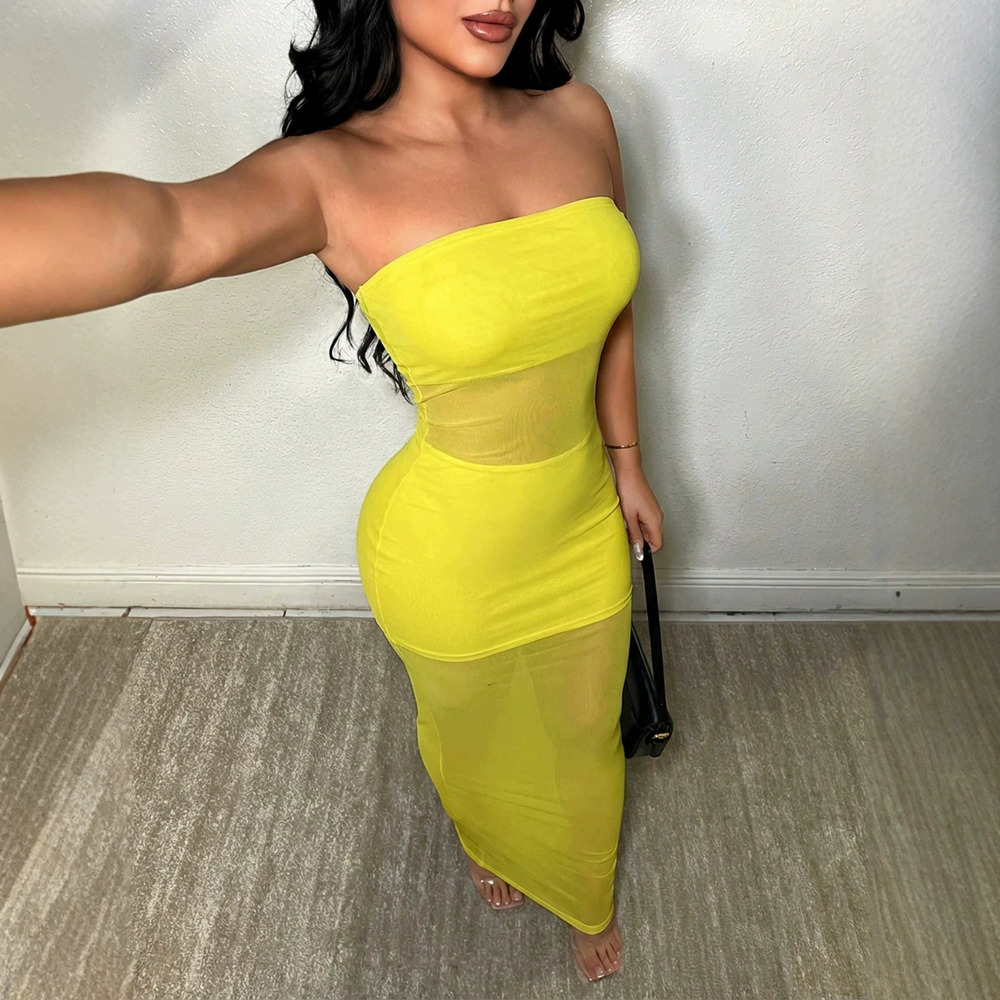 ZARA Designer Solid Color Strapless Sexy Summer Maxi Dress French Elegant Style